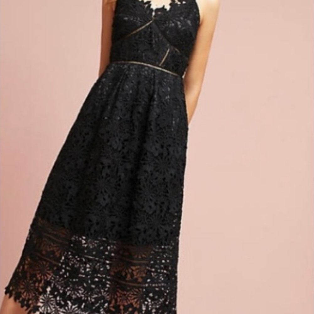 NWOT Eri + Ali Anthropologie Black Embroidered Dress Size 4